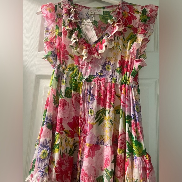 Miss June Paris maxi floral flowy feminine fairy boho flowy Dress small chic - Picture 4 of 8